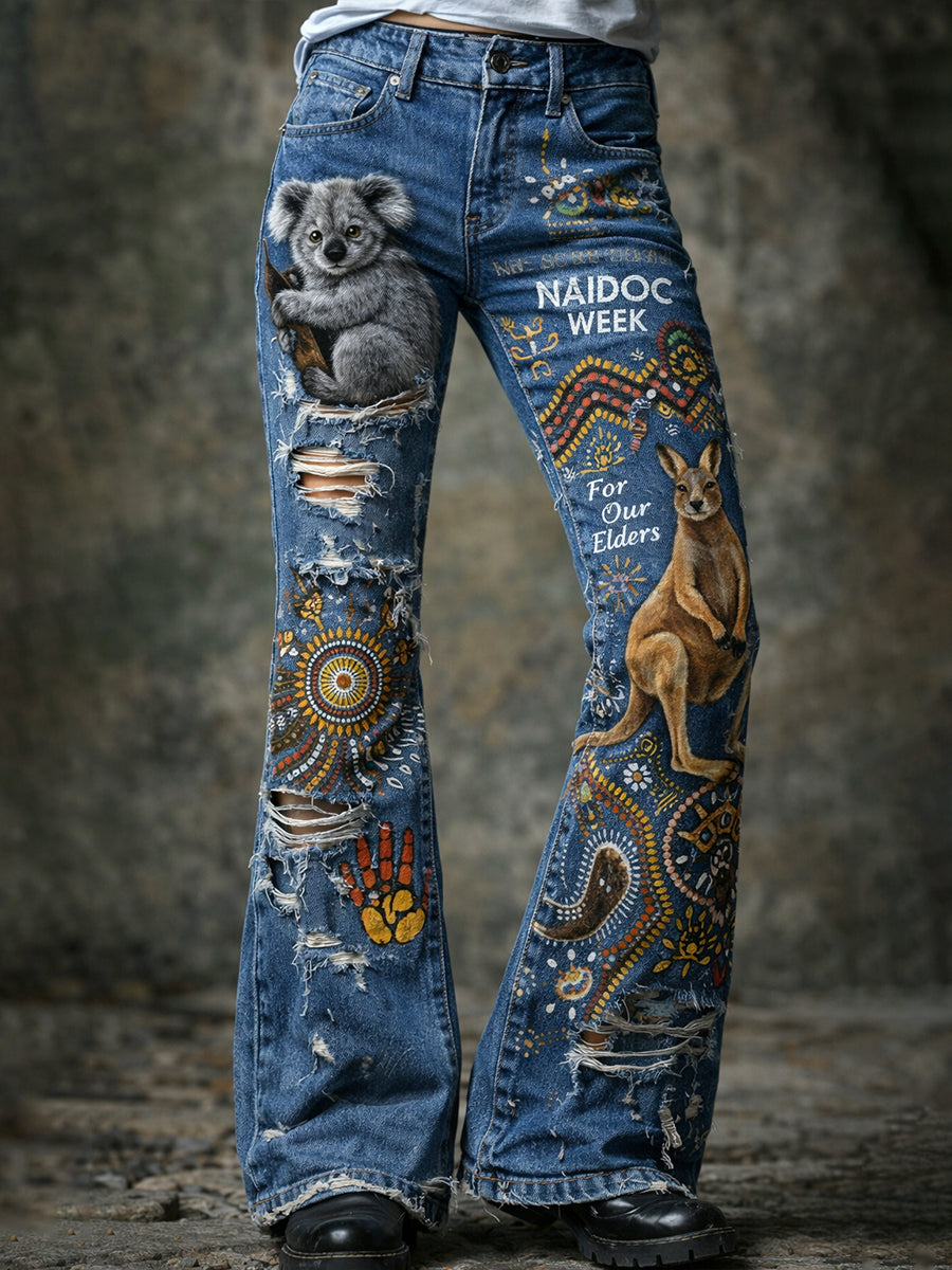 Retro Australian Art Print Casual & Comfortable Jeans