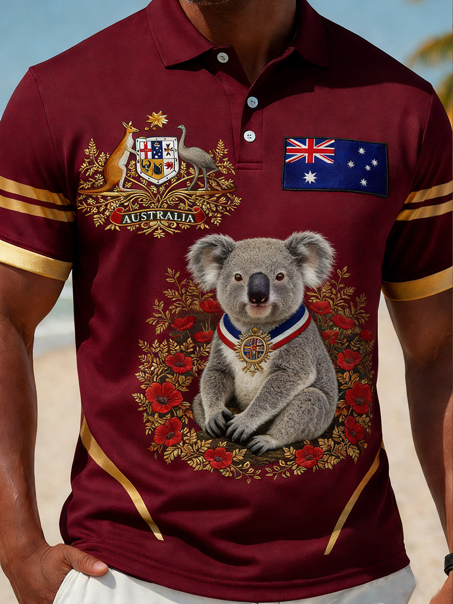 Retro Australian-Style Art "King's Birthday" Print Casual Polo Shirt