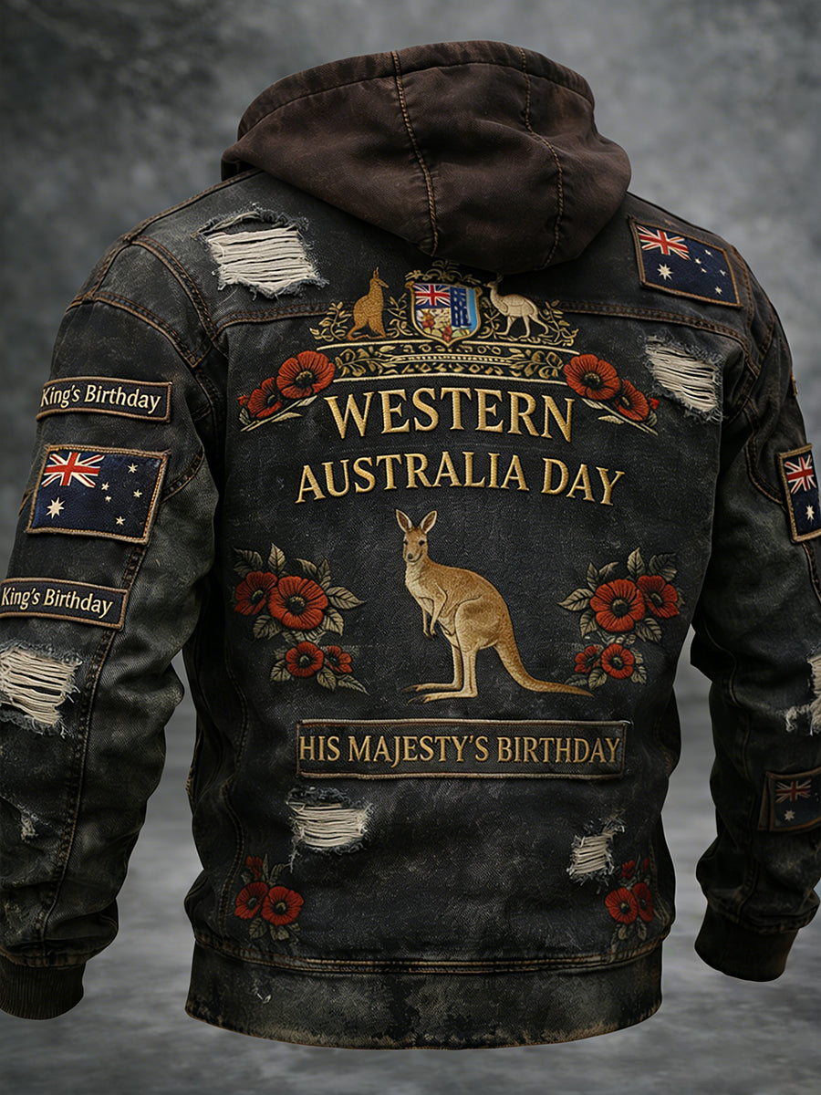 Retro Australian-Style Art "King's Birthday" Print Casual Hooded Jacket