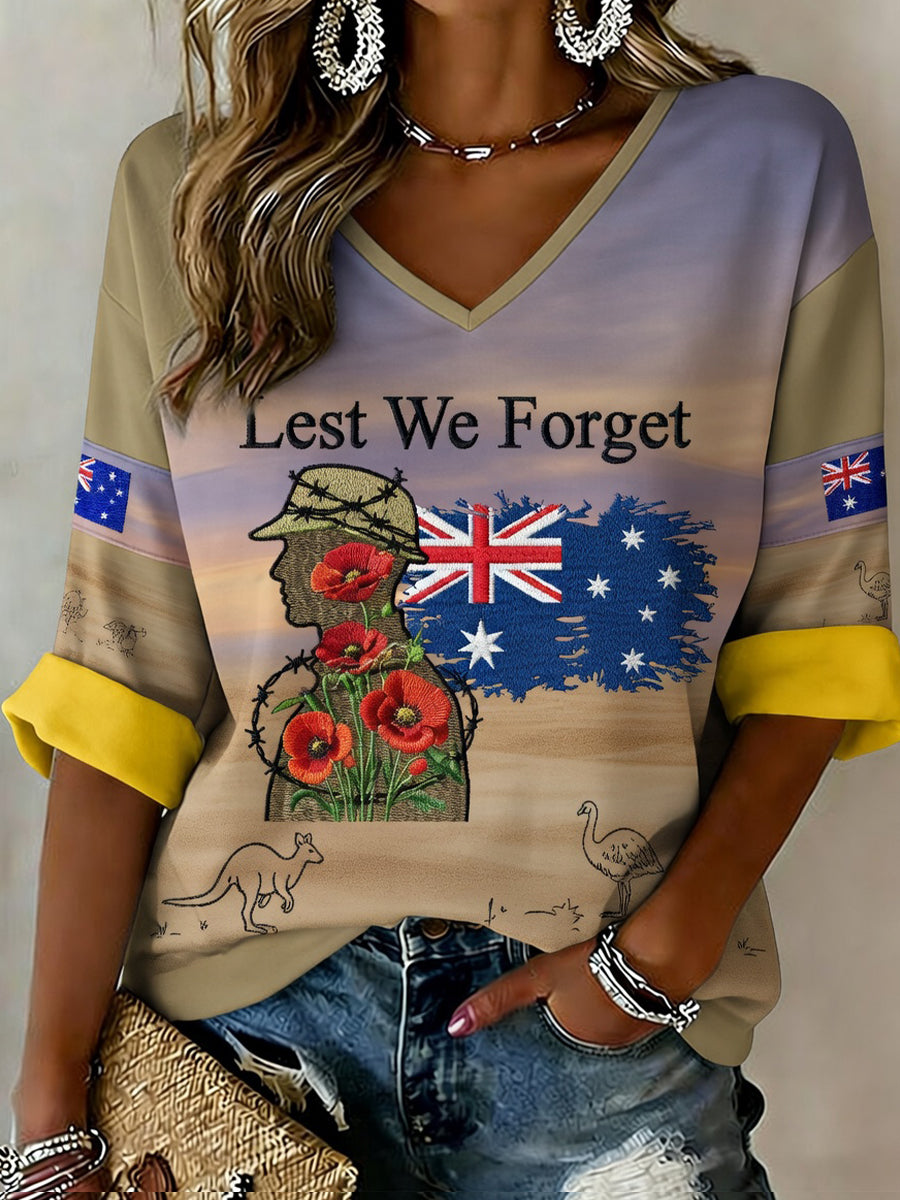 Retro Australian Art Print Casual V-Neck Top