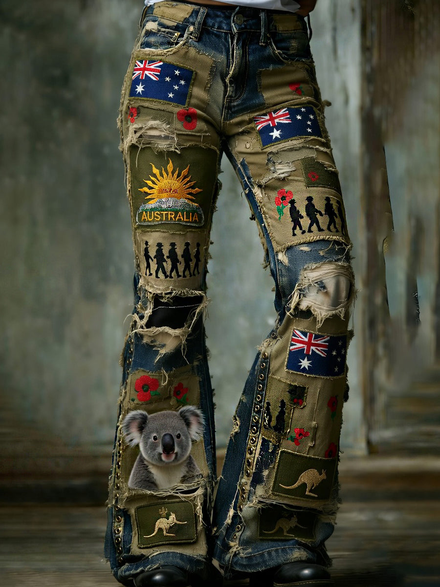 Retro Australian Art Print Casual & Comfortable Jeans