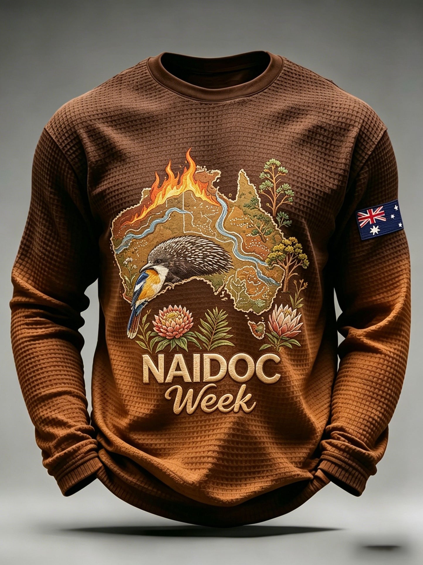 Men's AU Aboriginal Culture Printed Casual Waffle Top