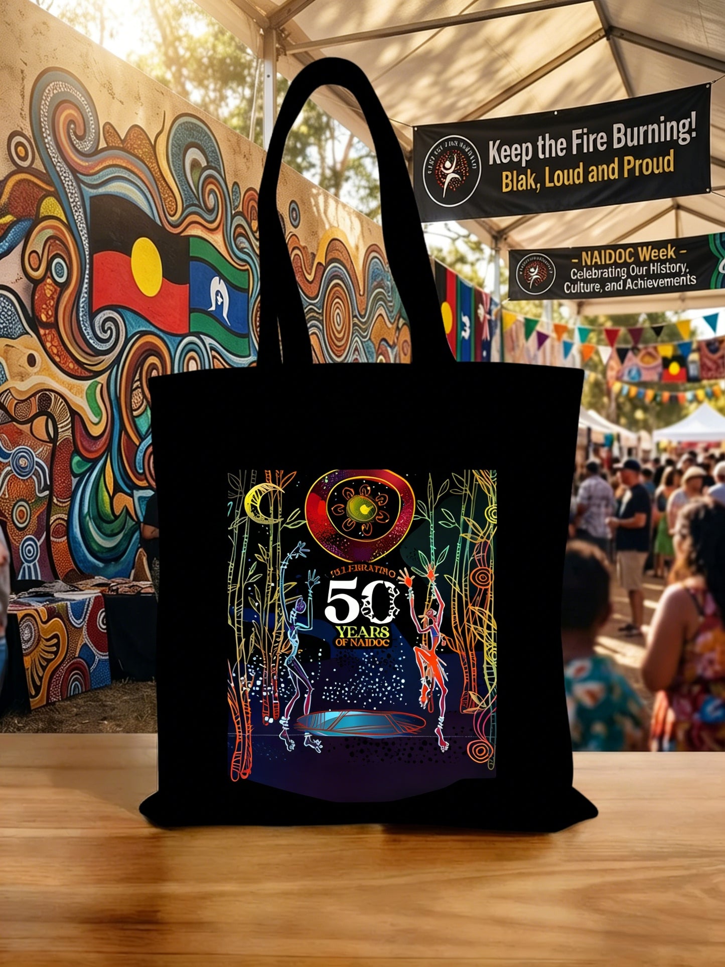 Unisex Vintage AU Aboriginal Art NAIDOC Week Printed Tote Bag