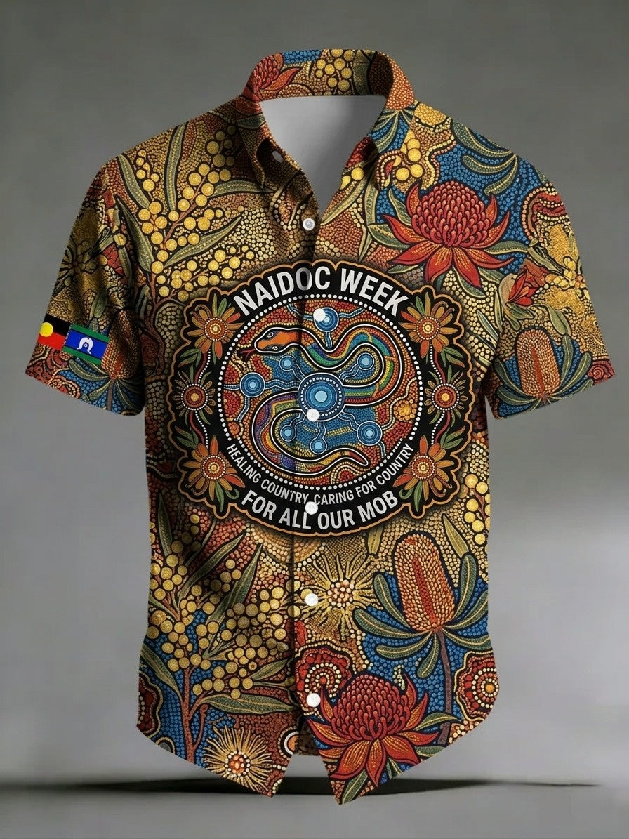Men's AU Aboriginal Culture Printed Casual Short-Sleeve Shirt