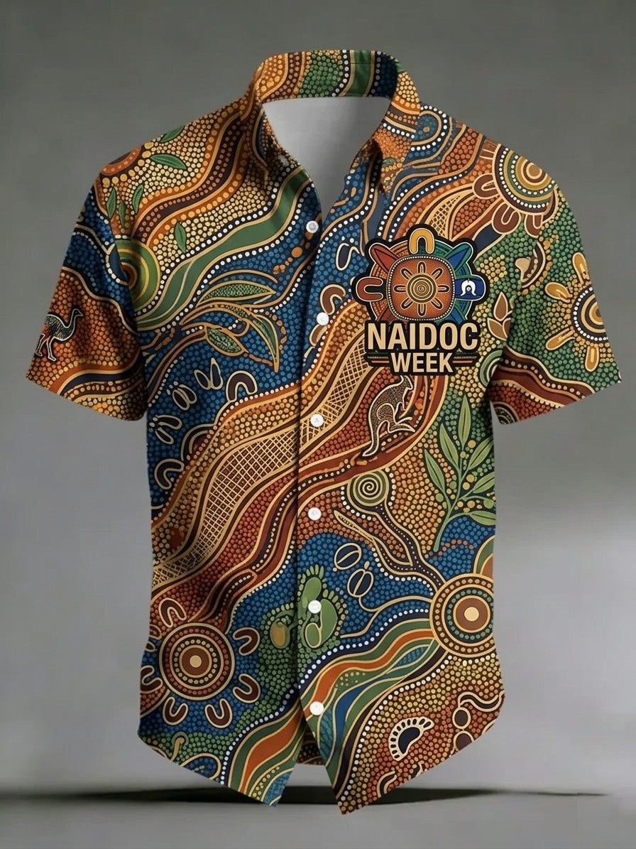 Men's AU Aboriginal Culture Printed Casual Short-Sleeve Shirt