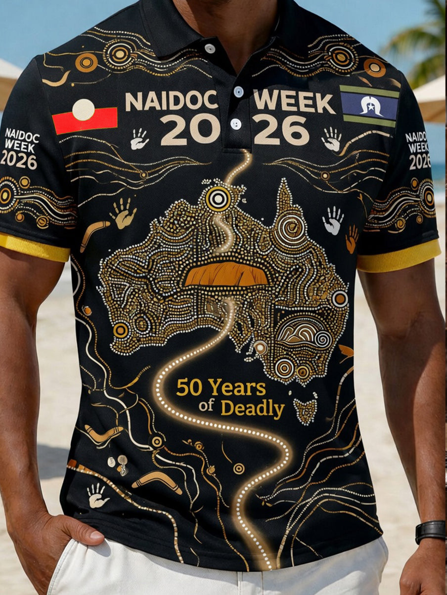 Retro Australian NAIDOC Week Art Print Casual Polo Shirt