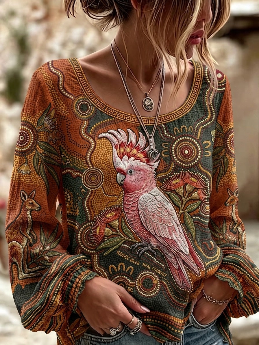 Women's AU Cockatoo Aboriginal Art NAIDOC Week Printed Top
