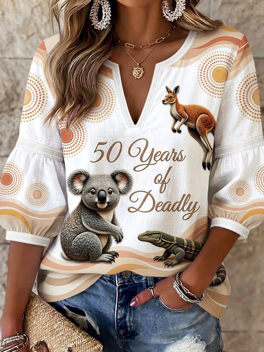 Women's Vintage Australian Art Print Casual Top