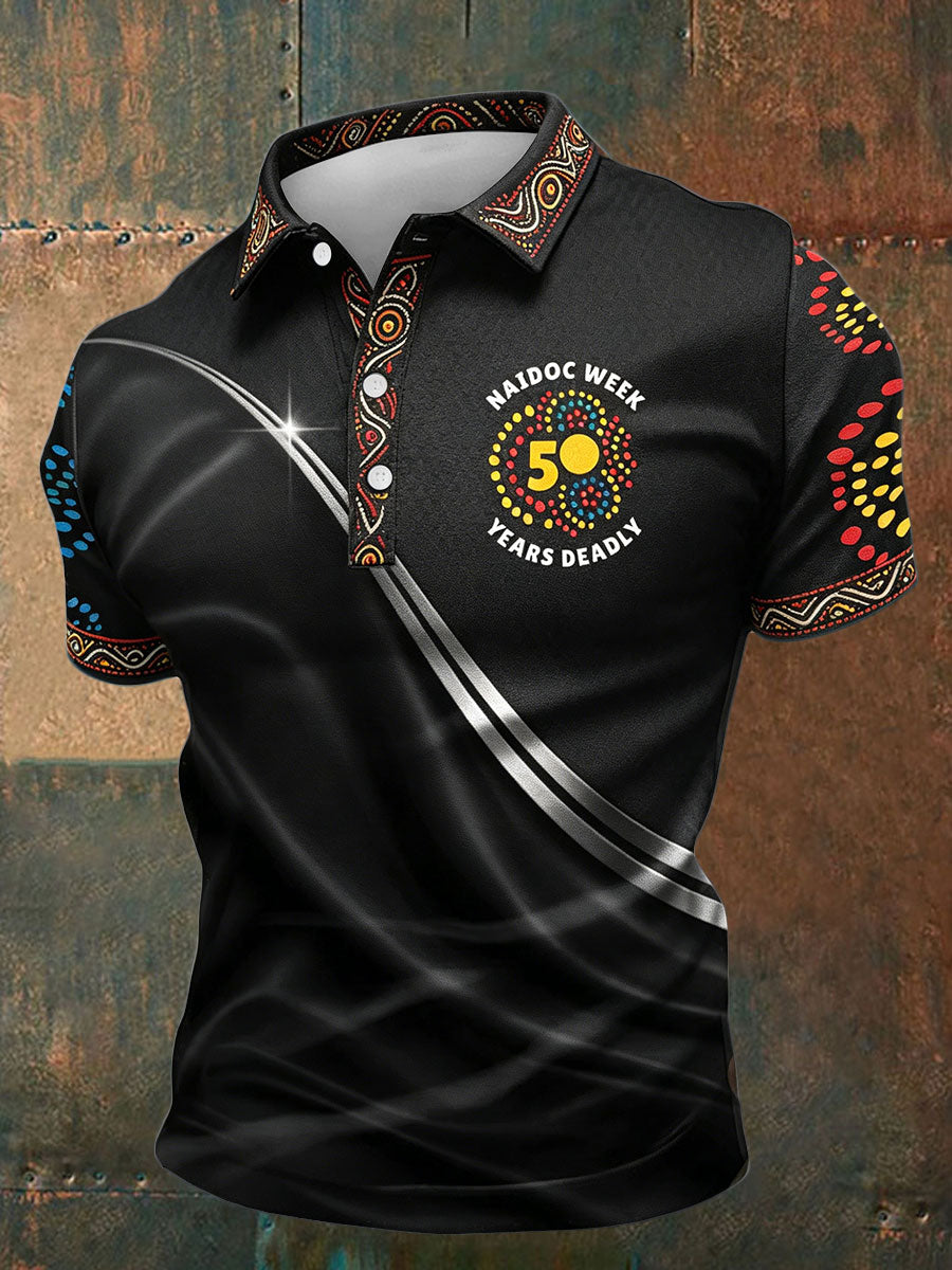 Men's AU Aboriginal Culture 50 Years of Deadly NAIDOC WEEK Printed Casual Tops