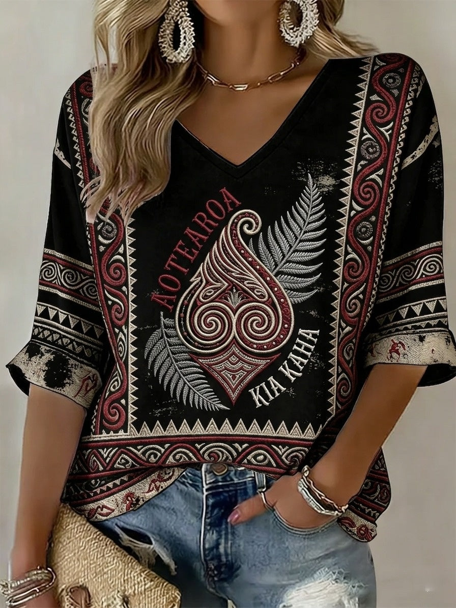 Women's Maori Art NZ Printed Top
