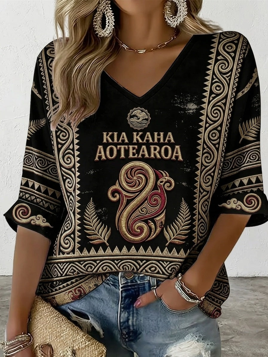 Women's Maori Art NZ Printed short-sleeved T-shirt