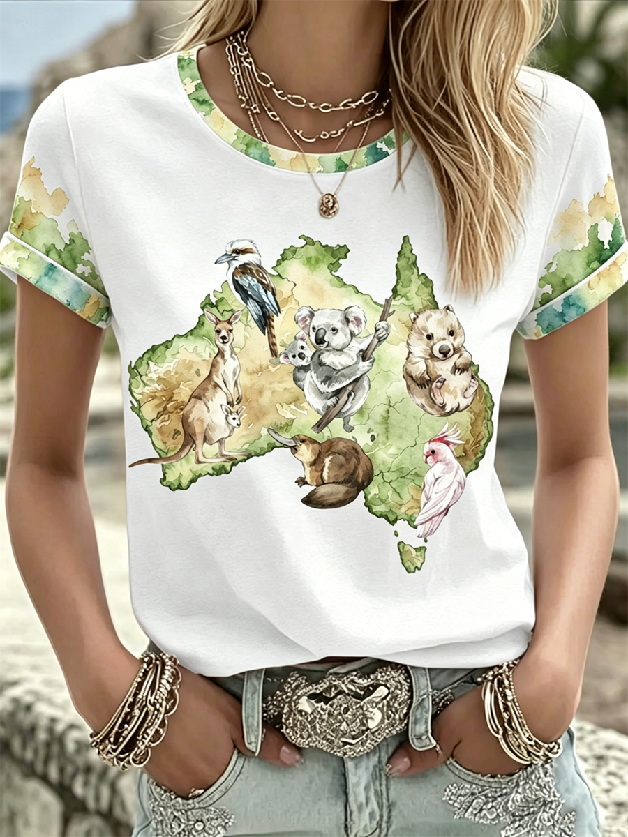 Women's Australian Koala kangaroo Print short-sleeved T-shirt
