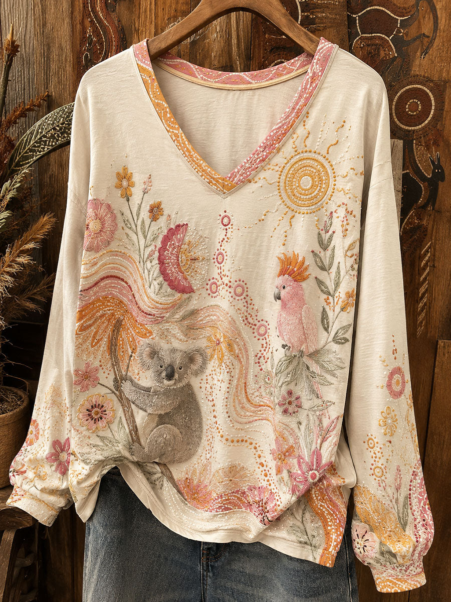 Women's Australian Aboriginal Culture Art Printed Linen Tops