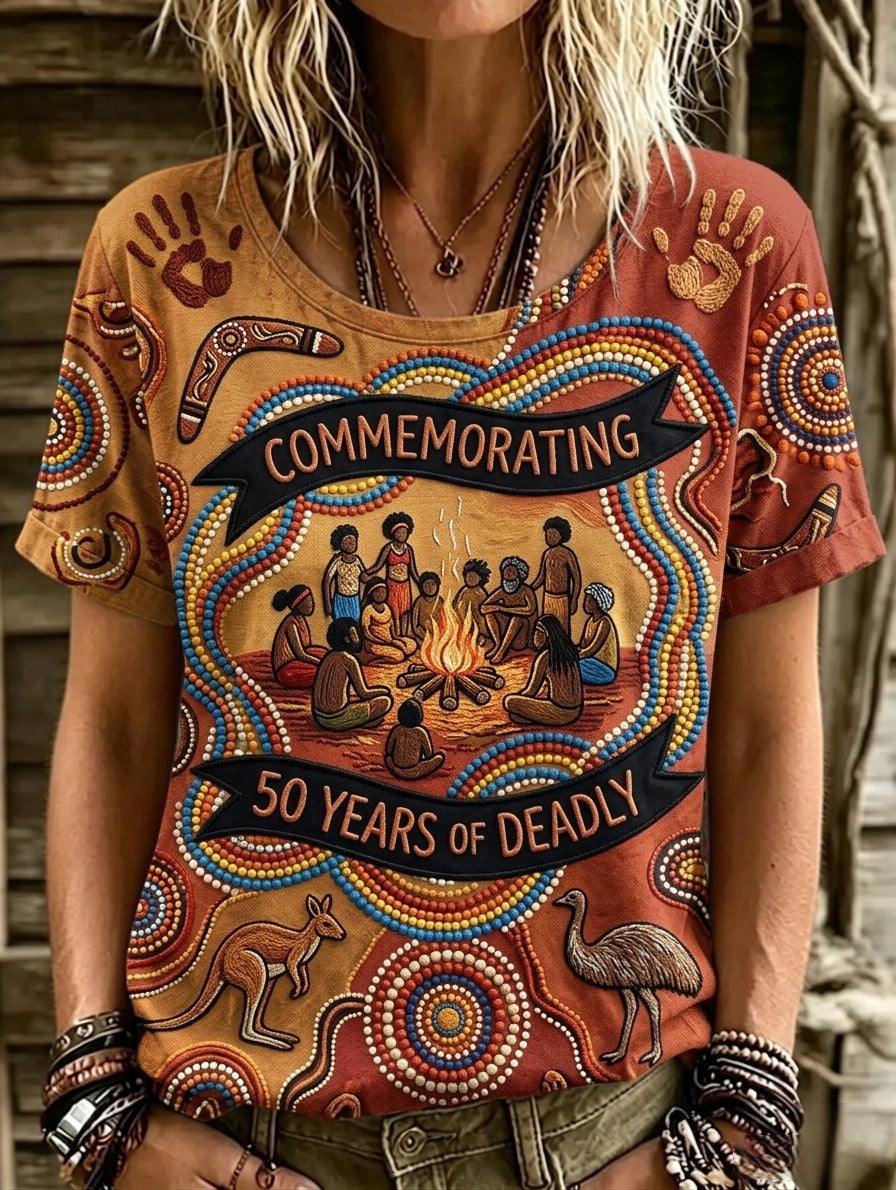 Women's Retro Australian NAIDOC Week Art Printed T-shirt