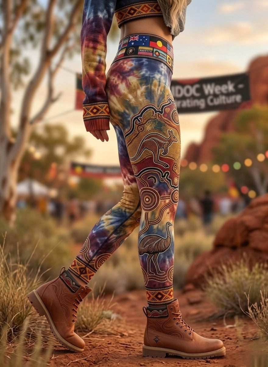 Women's AU Aboriginal Art NAIDOC Week Printed Sports Stretch Leggings