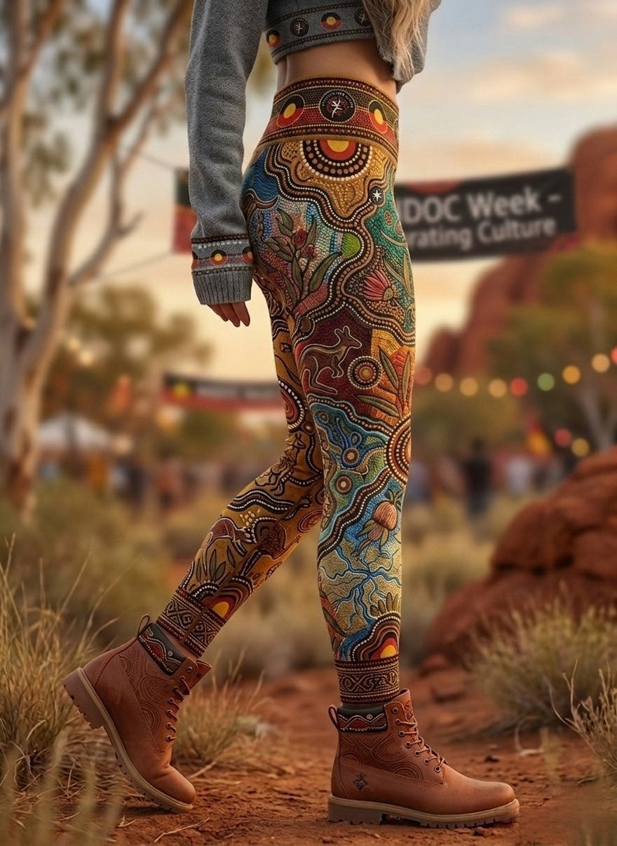 Women's AU Aboriginal Art NAIDOC Week Printed Sports Stretch Leggings