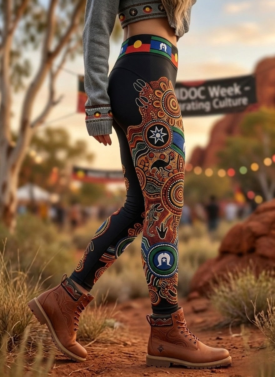 Women's AU Aboriginal Art NAIDOC Week Printed Sports Stretch Leggings