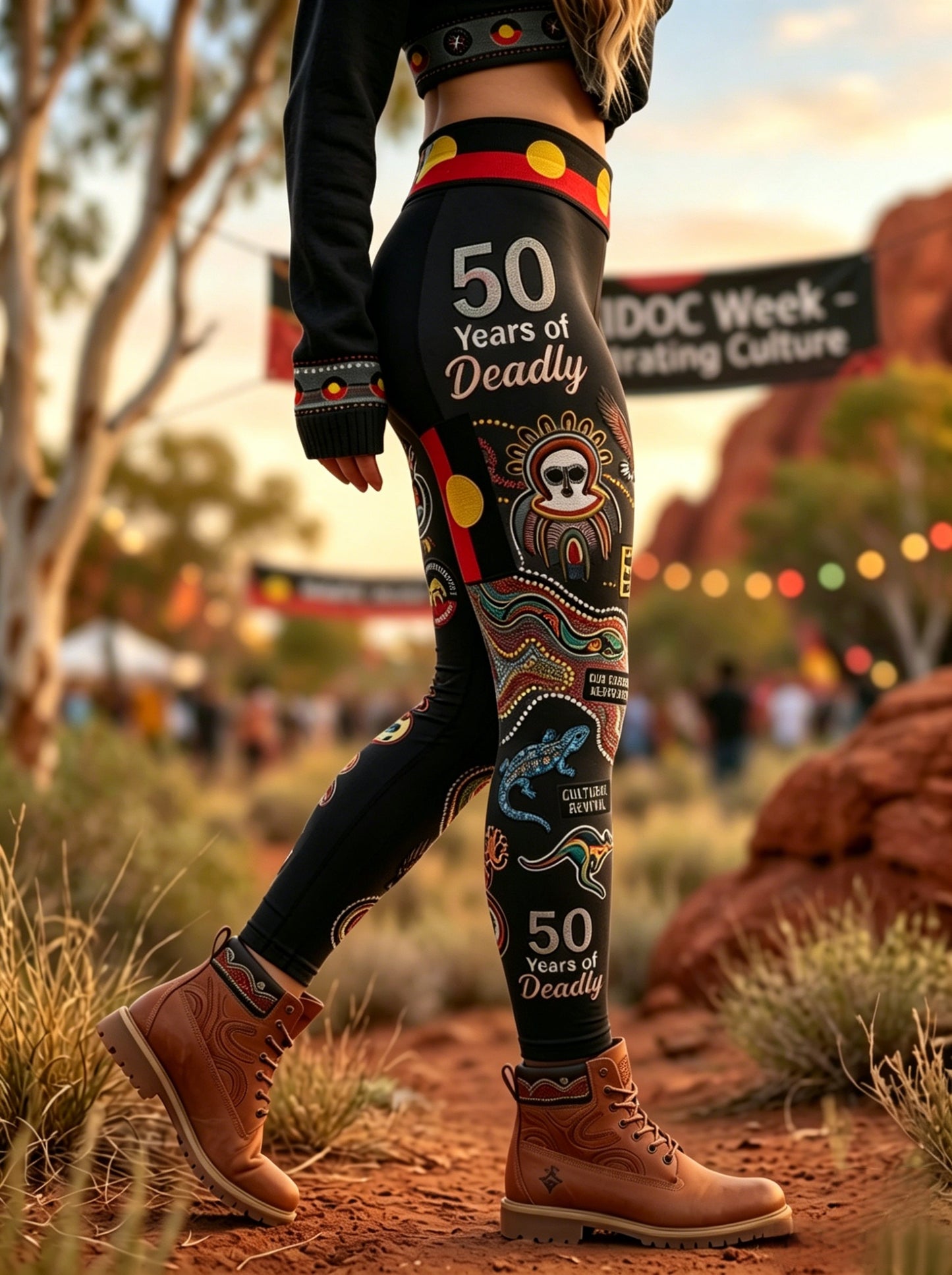 Women's AU Aboriginal Art NAIDOC Week Printed Sports Stretch Leggings