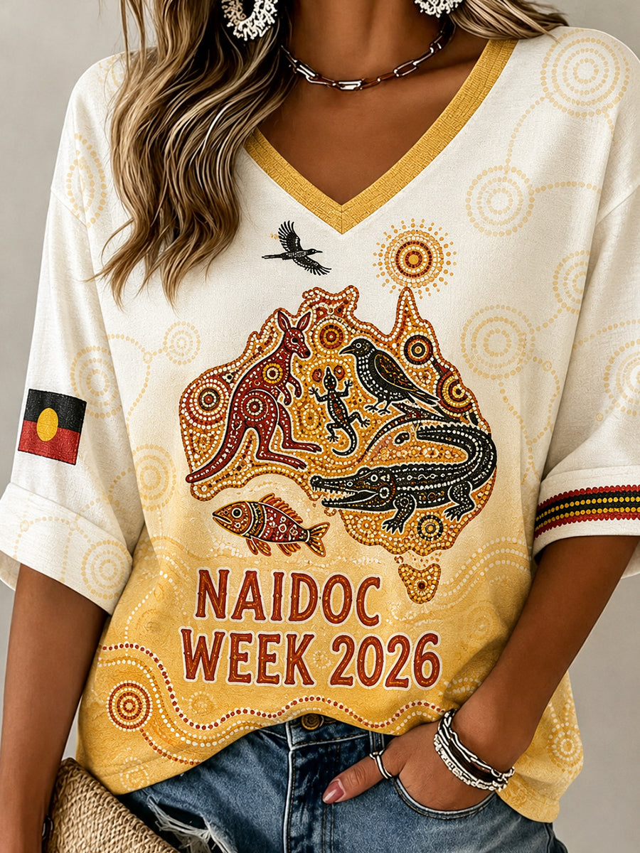 Women's Australia NAIDOC WEEK Pattern Linen V-Neck Shirt