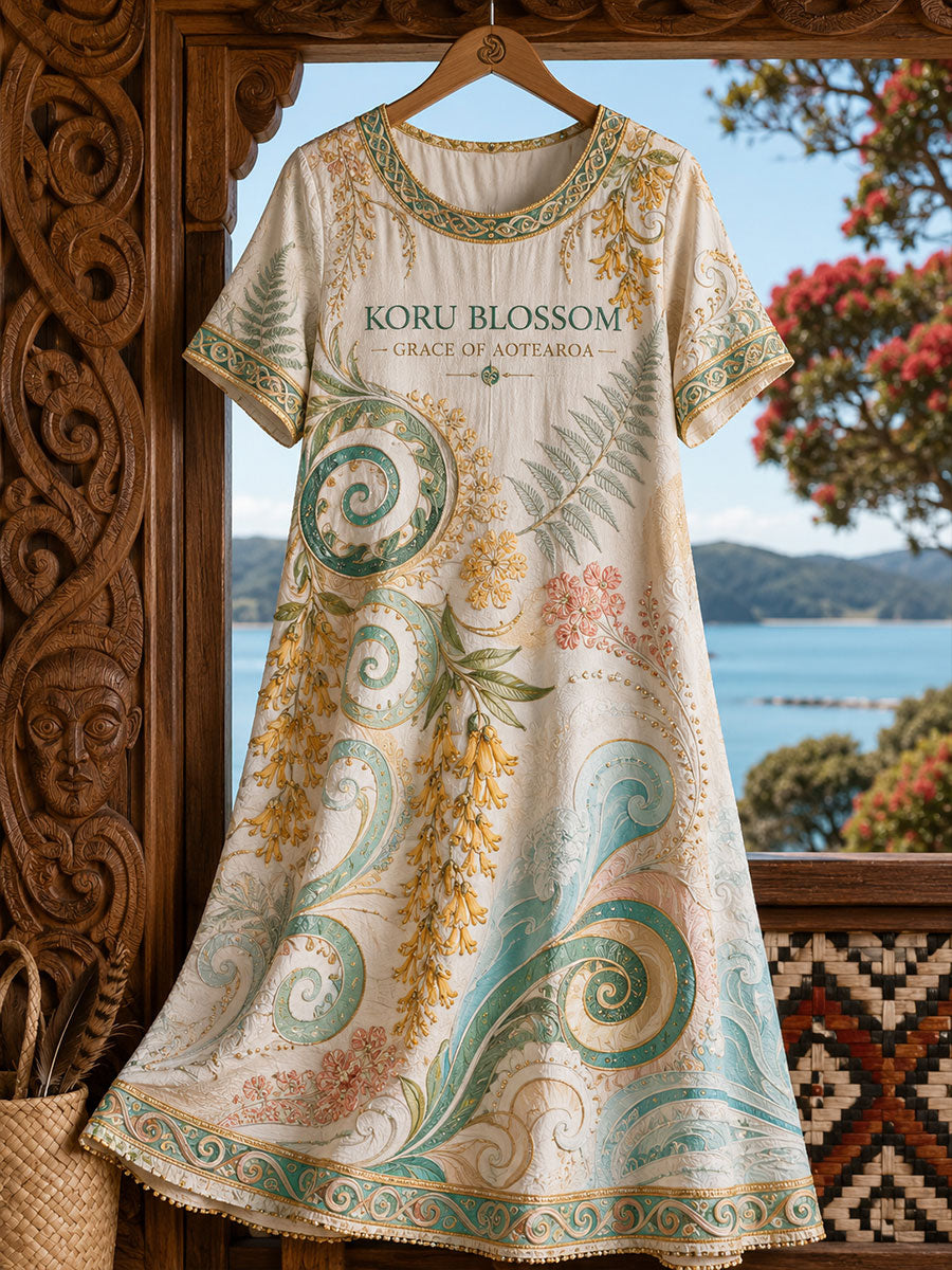 Women's NZ Maori Art Printed Linen Dresses