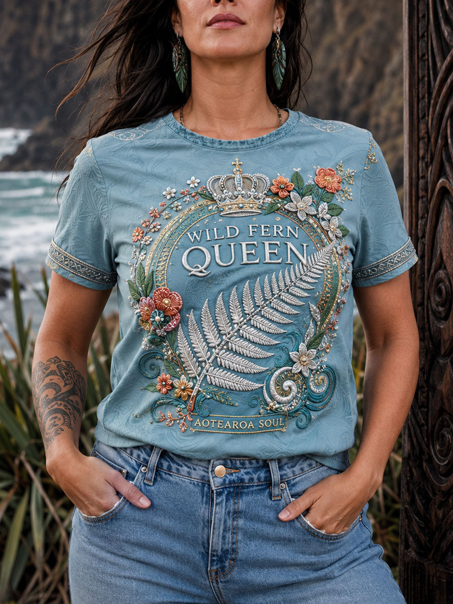 Women's NZ Maori Art Printed Linen T-shirt