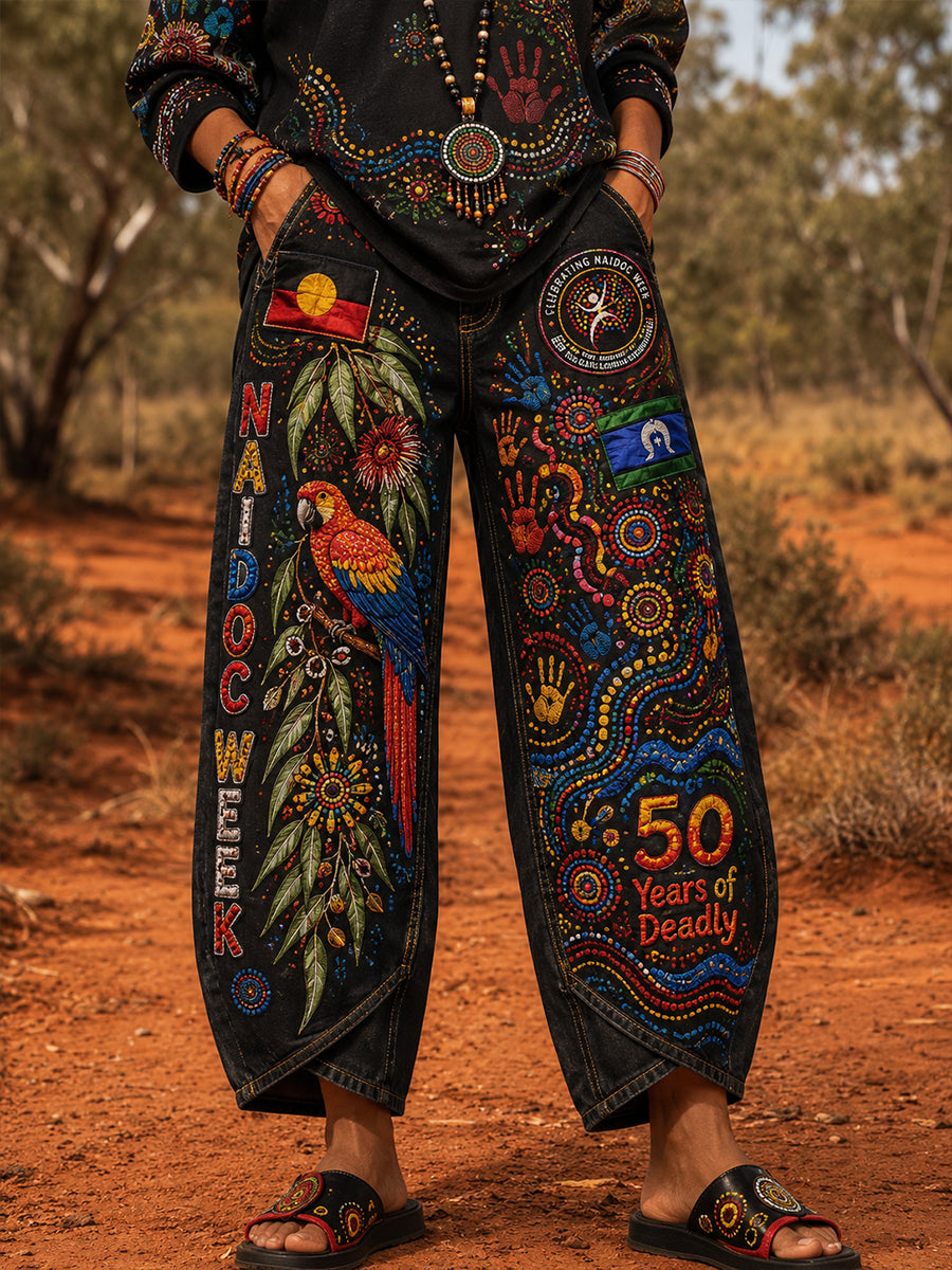 Women's Australia Naidoc Week Art Print Flared Trousers