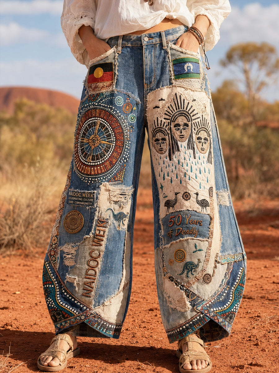 Women's Australia Naidoc Week Art Print Flared Trousers