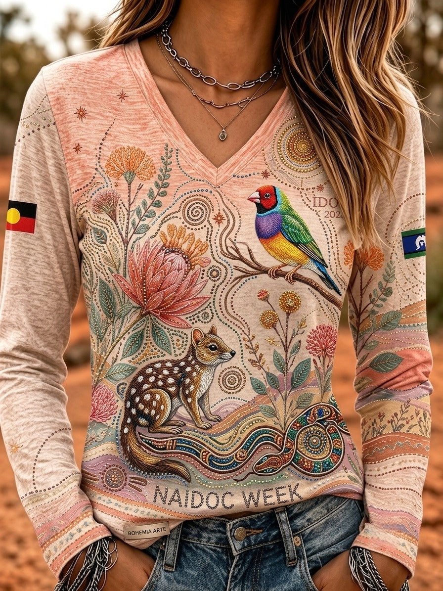 Women's Australia Naidoc Week V-Neck Cotton Top