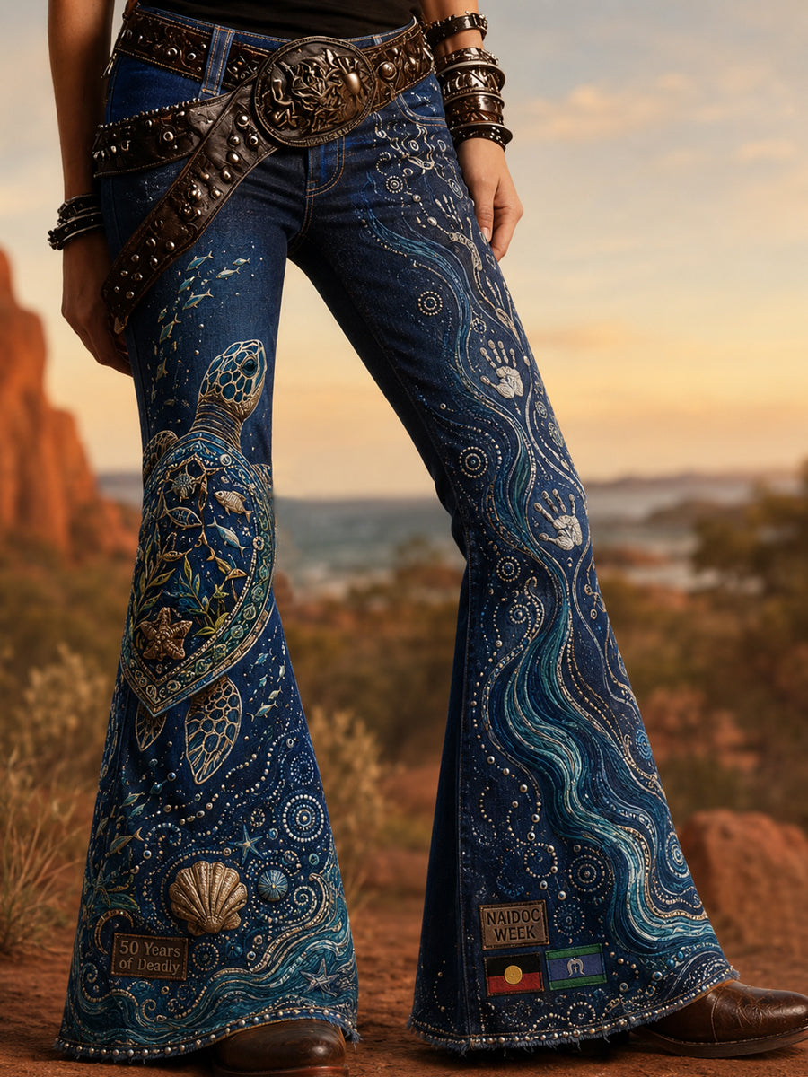 Women's Australia Naidoc Week Art Print Flared Trousers