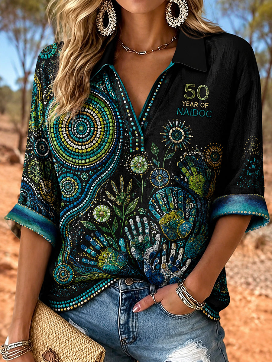 Women's Australia Naidoc Week Mid-length Sleeves V-Neck T-Shirt