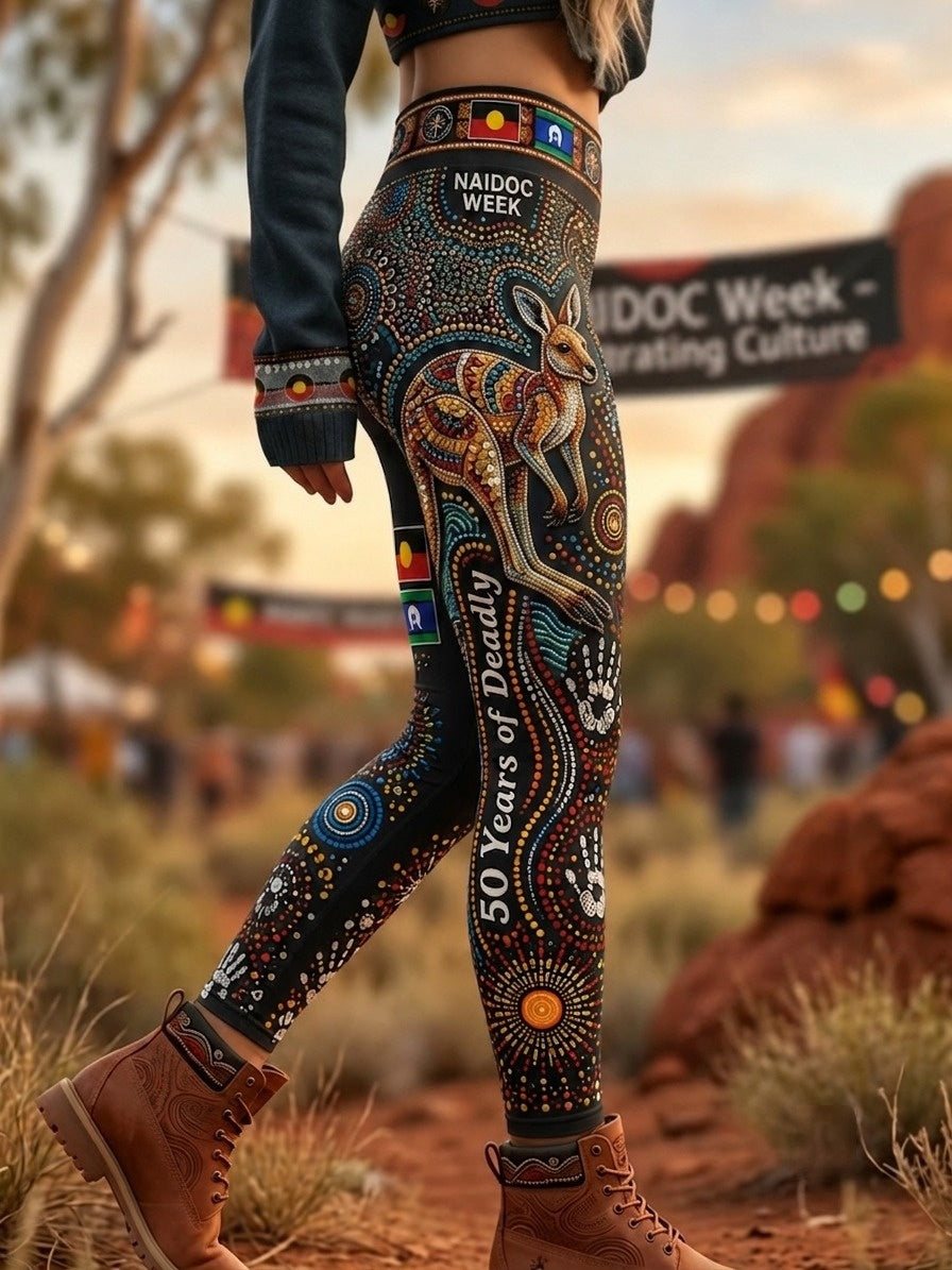 Women's AU Aboriginal Art NAIDOC Week Printed Sports Stretch Leggings