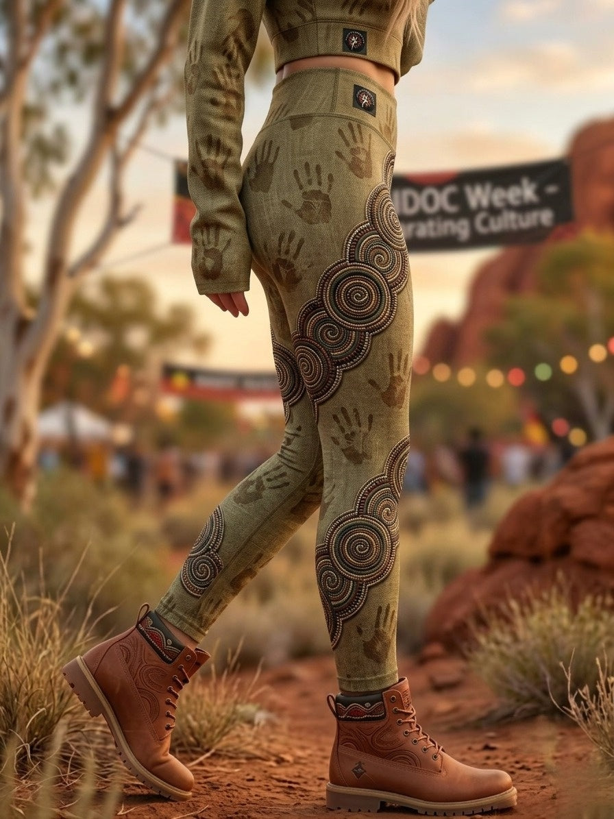 Women's AU Aboriginal Art NAIDOC Week Printed Sports Stretch Leggings