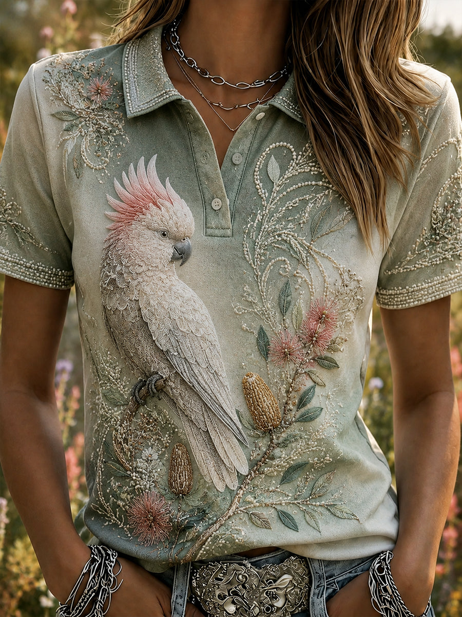 Women's Australian Pink Cockatoo Art Polo T-Shirt