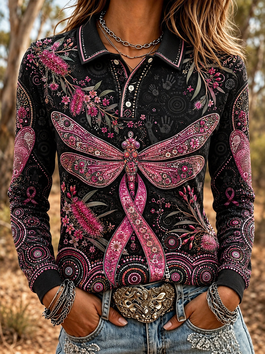 Women's Breast Cancer Awareness Australia Long-Sleeve Polo Shirt
