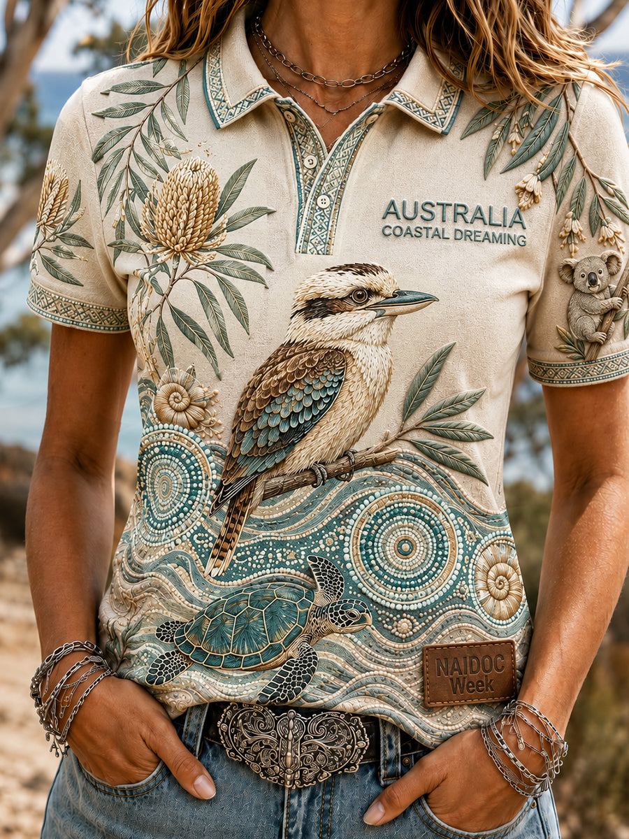 Retro Australian Animal Print Casual Polo Shirt