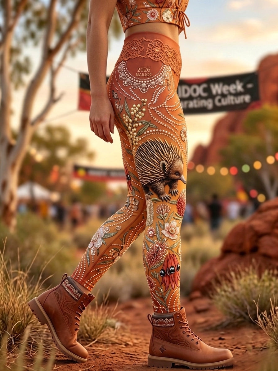 Women's AU Aboriginal Art NAIDOC Week Printed Sports Stretch Leggings
