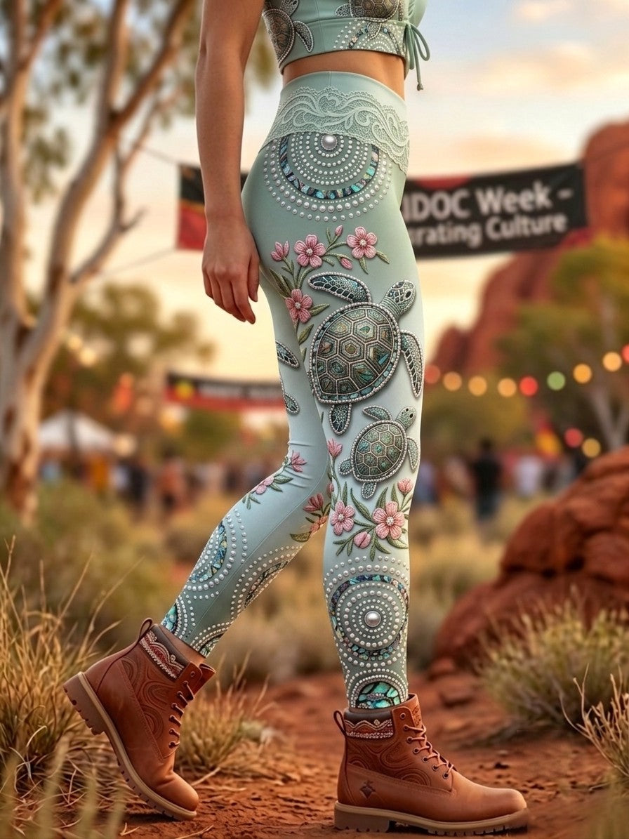 Women's AU Aboriginal Art NAIDOC Week Printed Sports Stretch Leggings