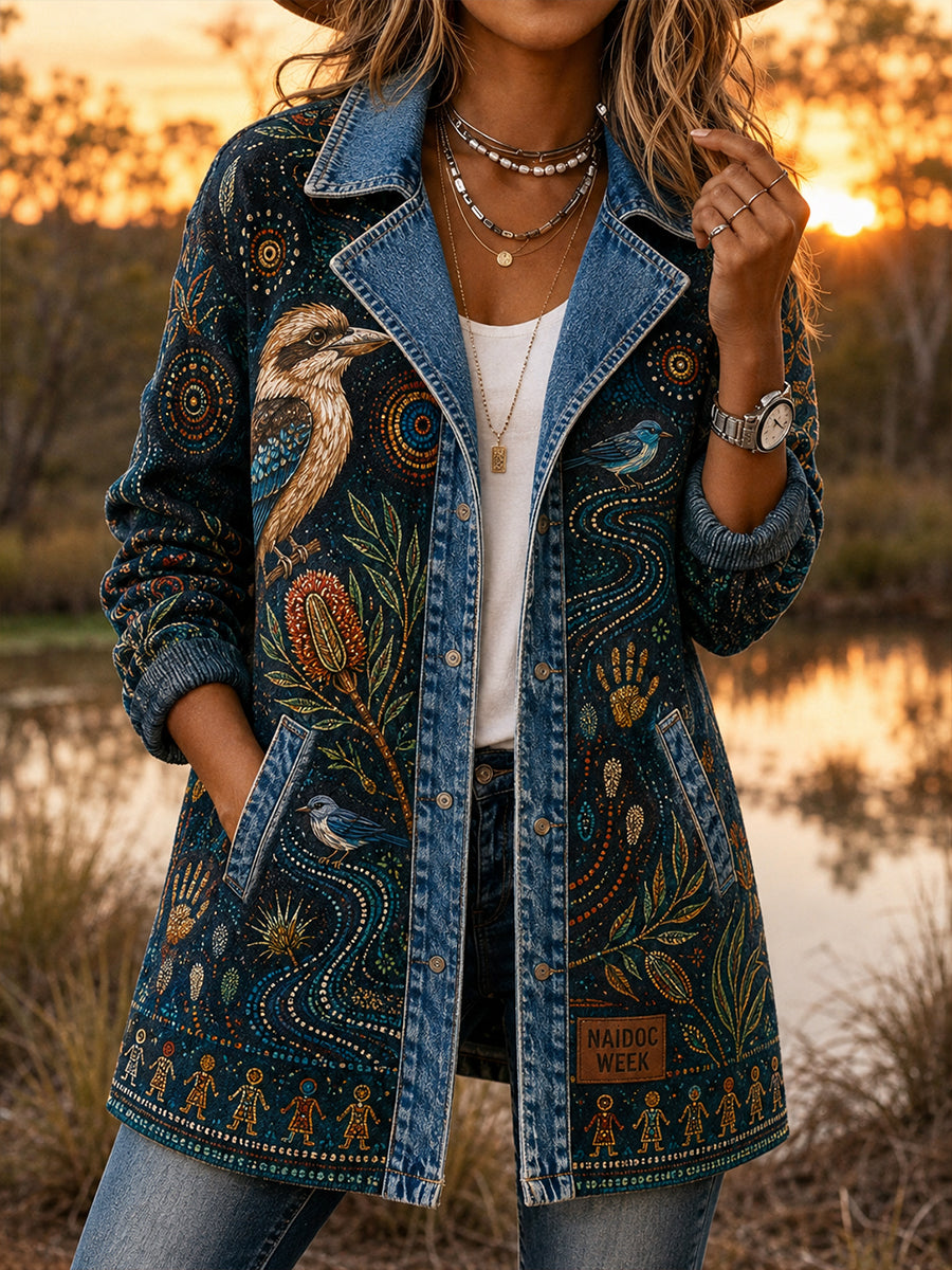 Women's Casual Jacket with Vintage Australian Ethnic Art Print