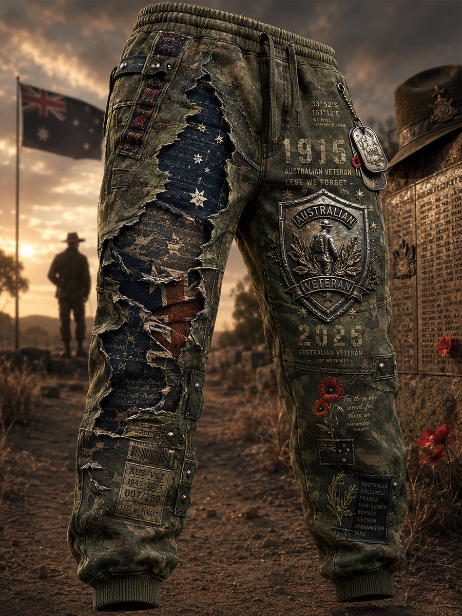 Men's Australian Veterans' Memorial Print Casual Sweatpants Trousers