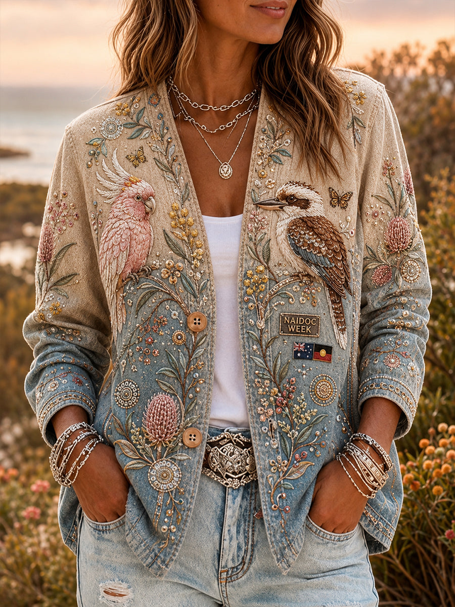 Women's Australia Naidoc Week Denim Casual Cardigan