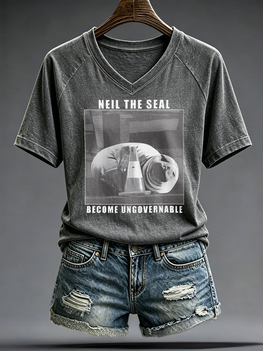 Women's Funny Neil The Seal Printed T-shirt
