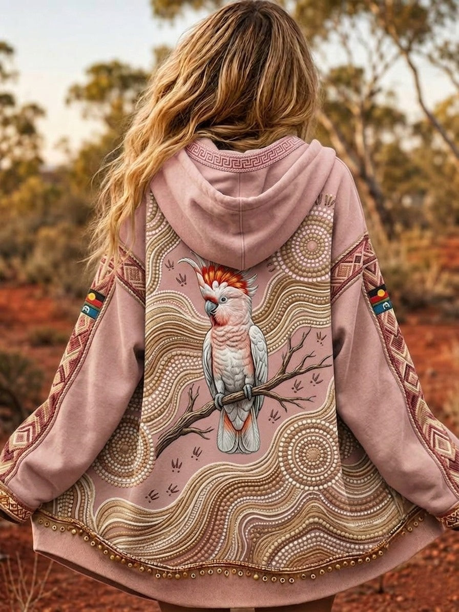 Women's AU Cockatoo Aboriginal Art NAIDOC Week Printed Zip-Up Hoodie