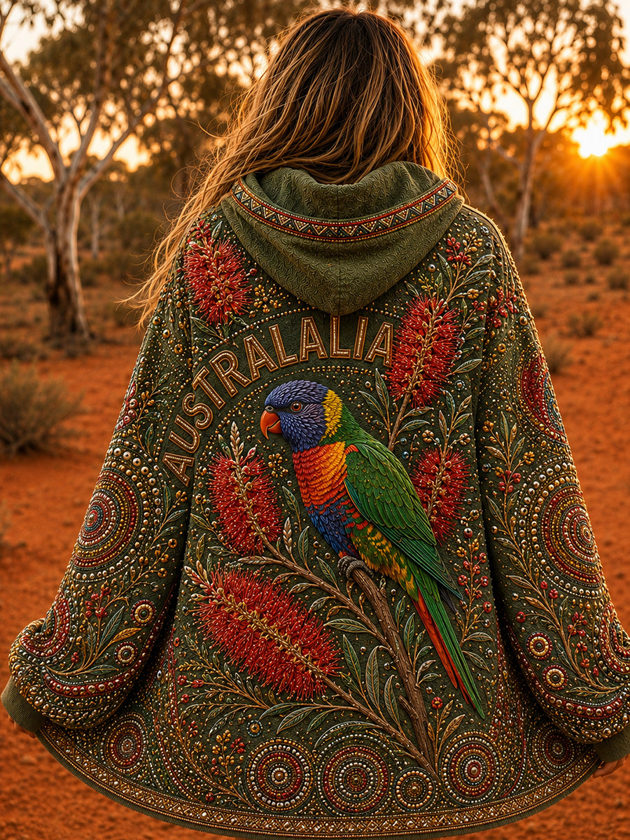 Women's AU Aboriginal Art Printed Zip-Up Hoodie