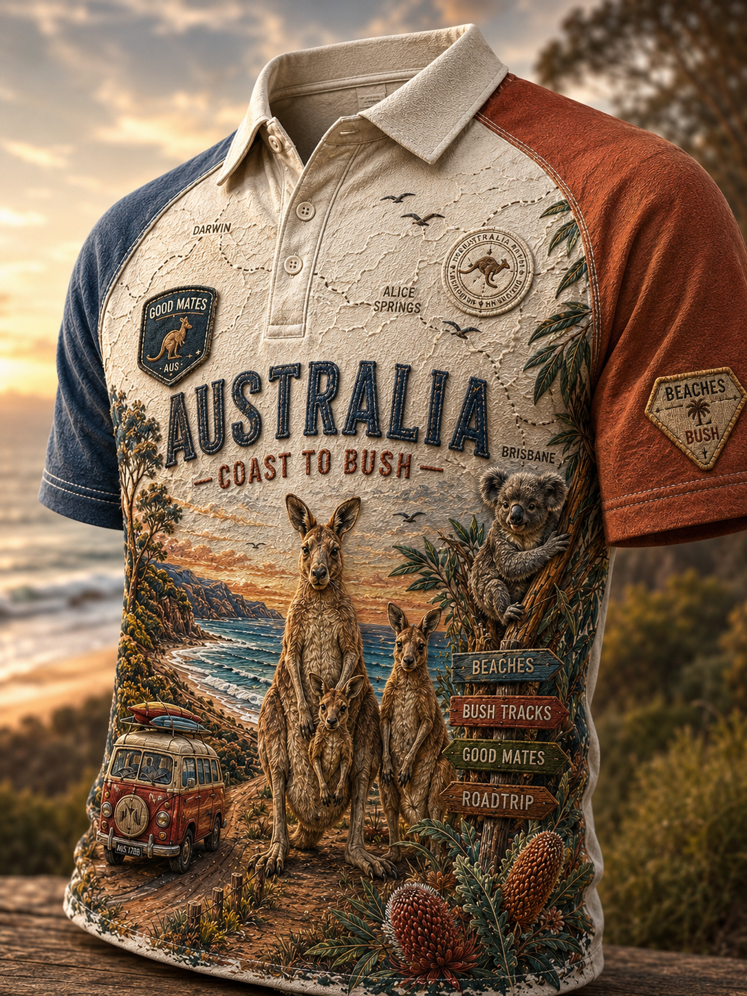 Men's Australian Animals Art Print Polo Shirt