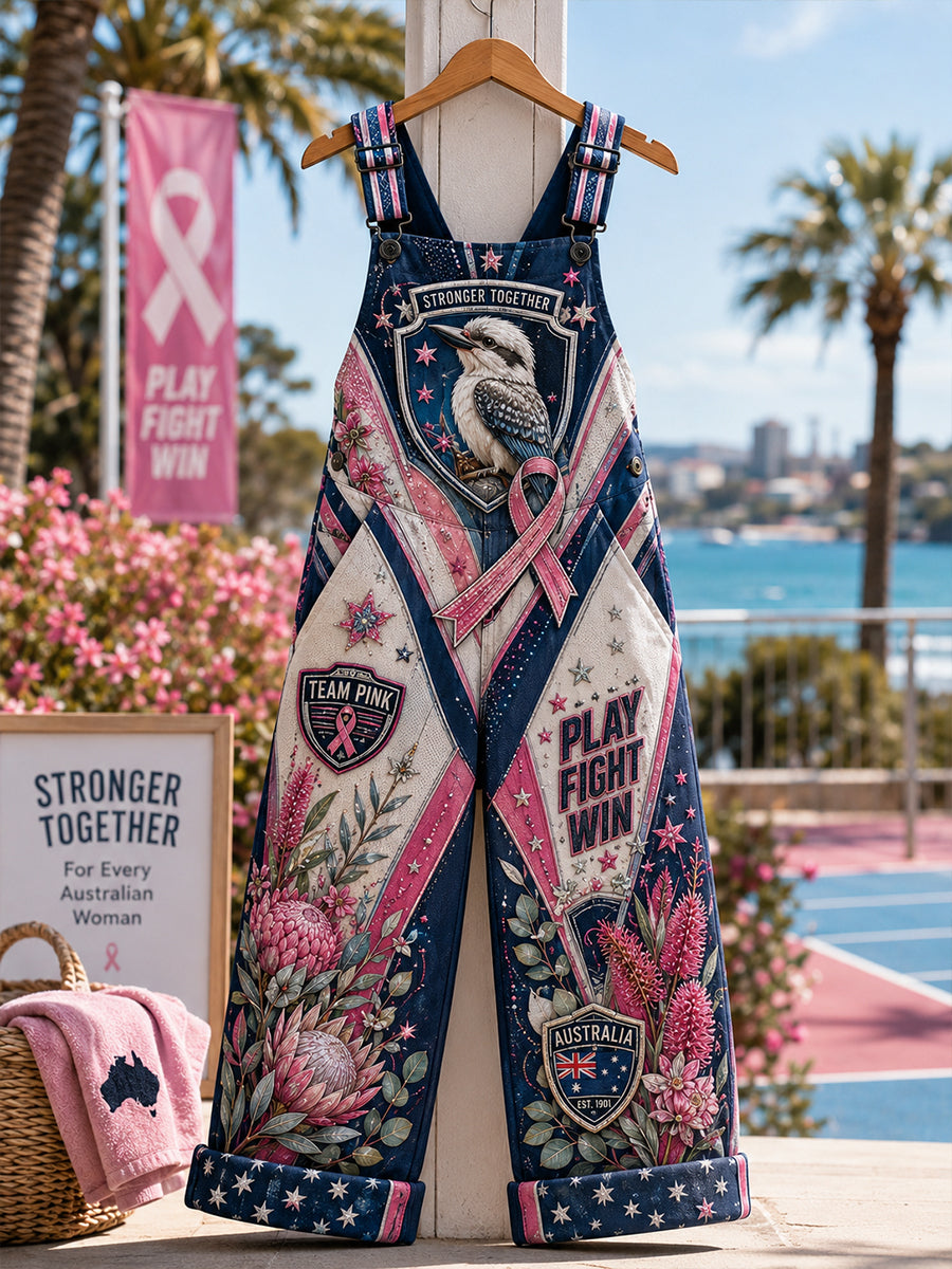 Women's Breast Cancer Awareness Australia Art Print Casual Overalls