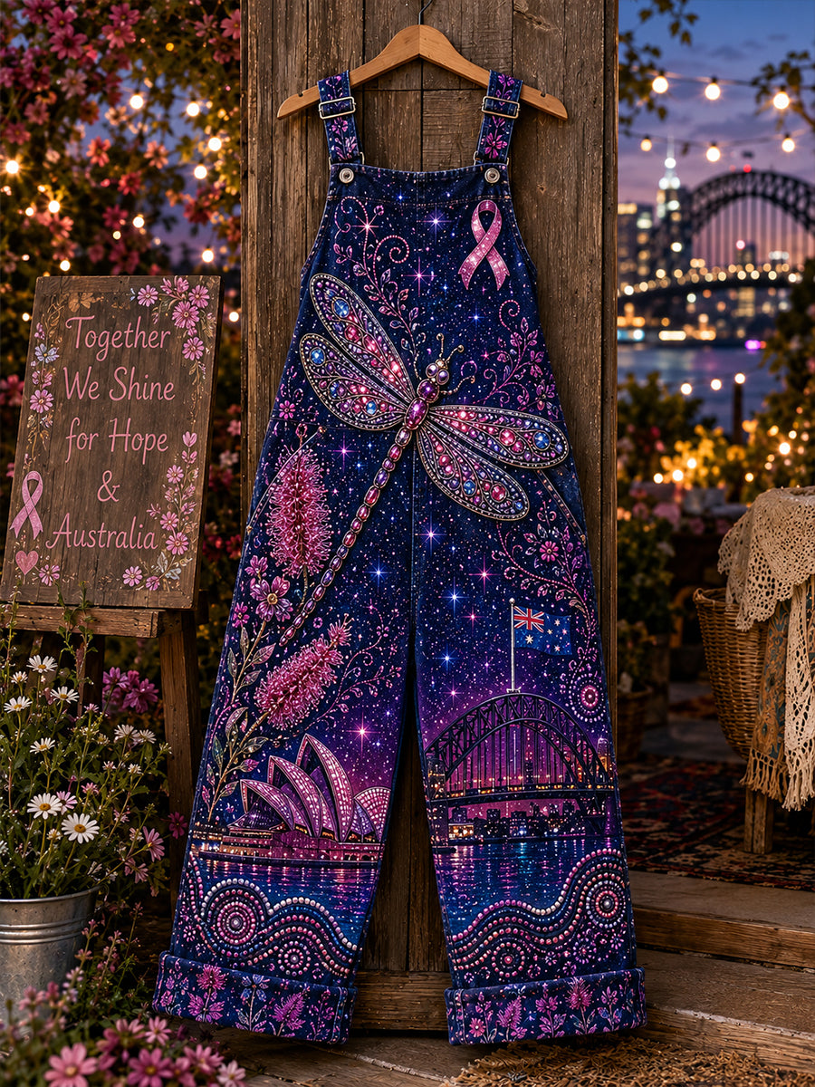 Women's Breast Cancer Awareness Australia Art Print Casual Overalls