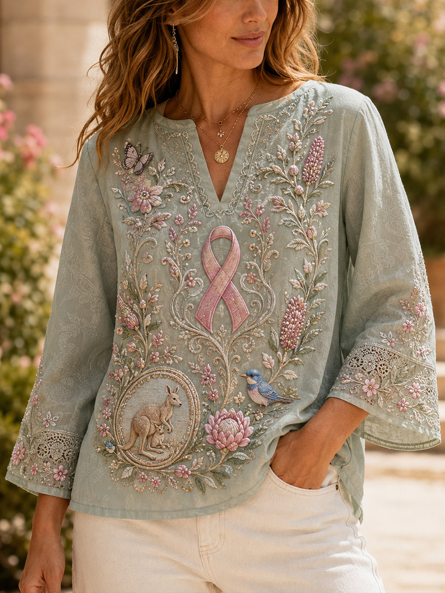 Women's Australia Breast Cancer Awareness Cotton and Linen Top