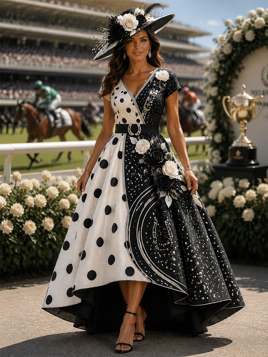 Women's Vintage Melbourne Cup Australian Horse Racing V-Neck Dress
