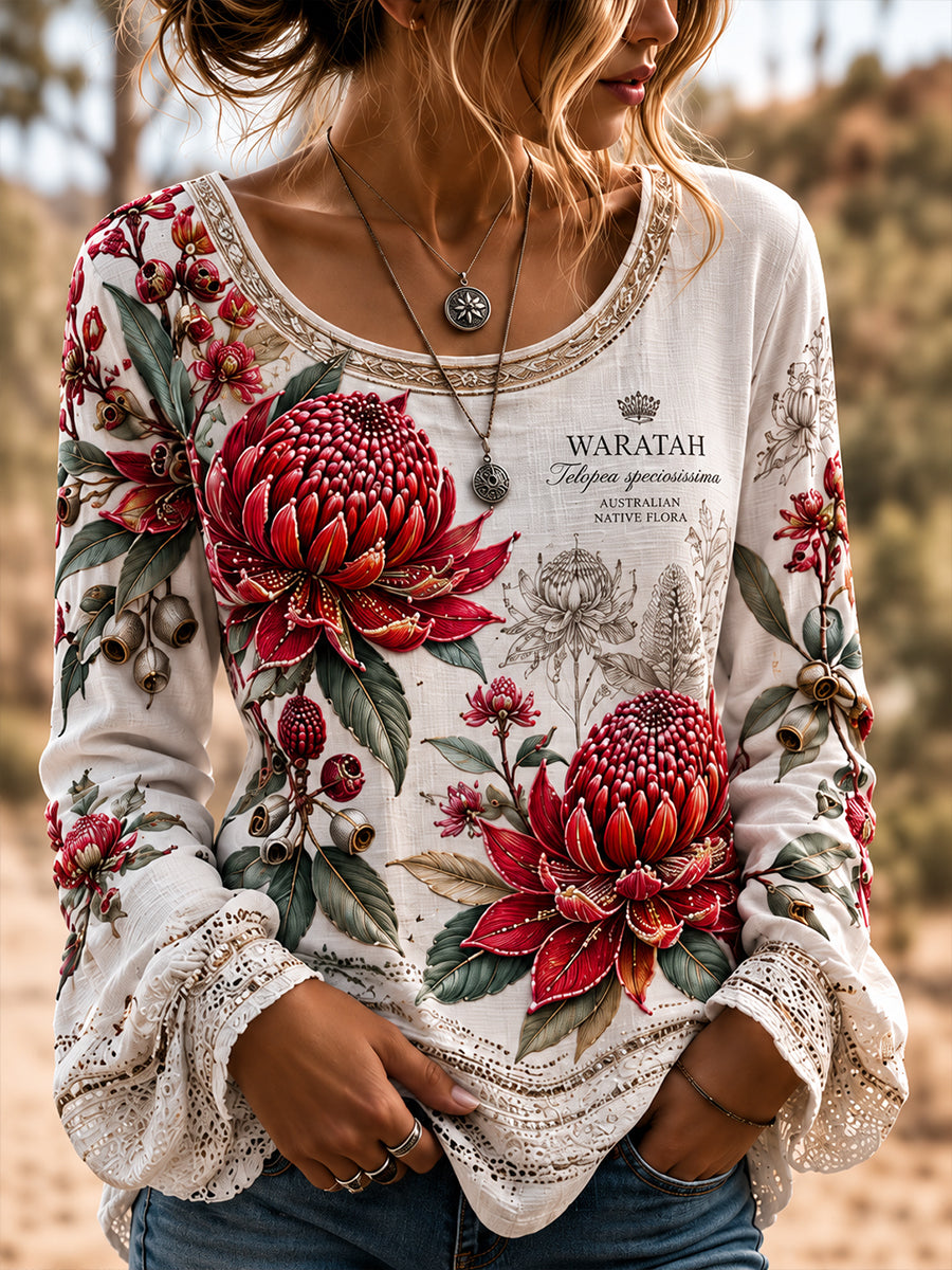 Women's Australian Plants Cotton-Linen Shirt