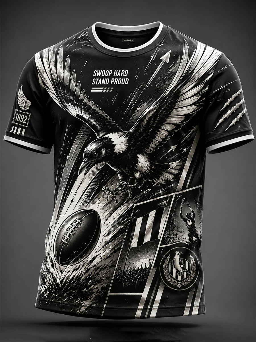 Men's Australia Magpies Footy Lover Art Printed T-shirt